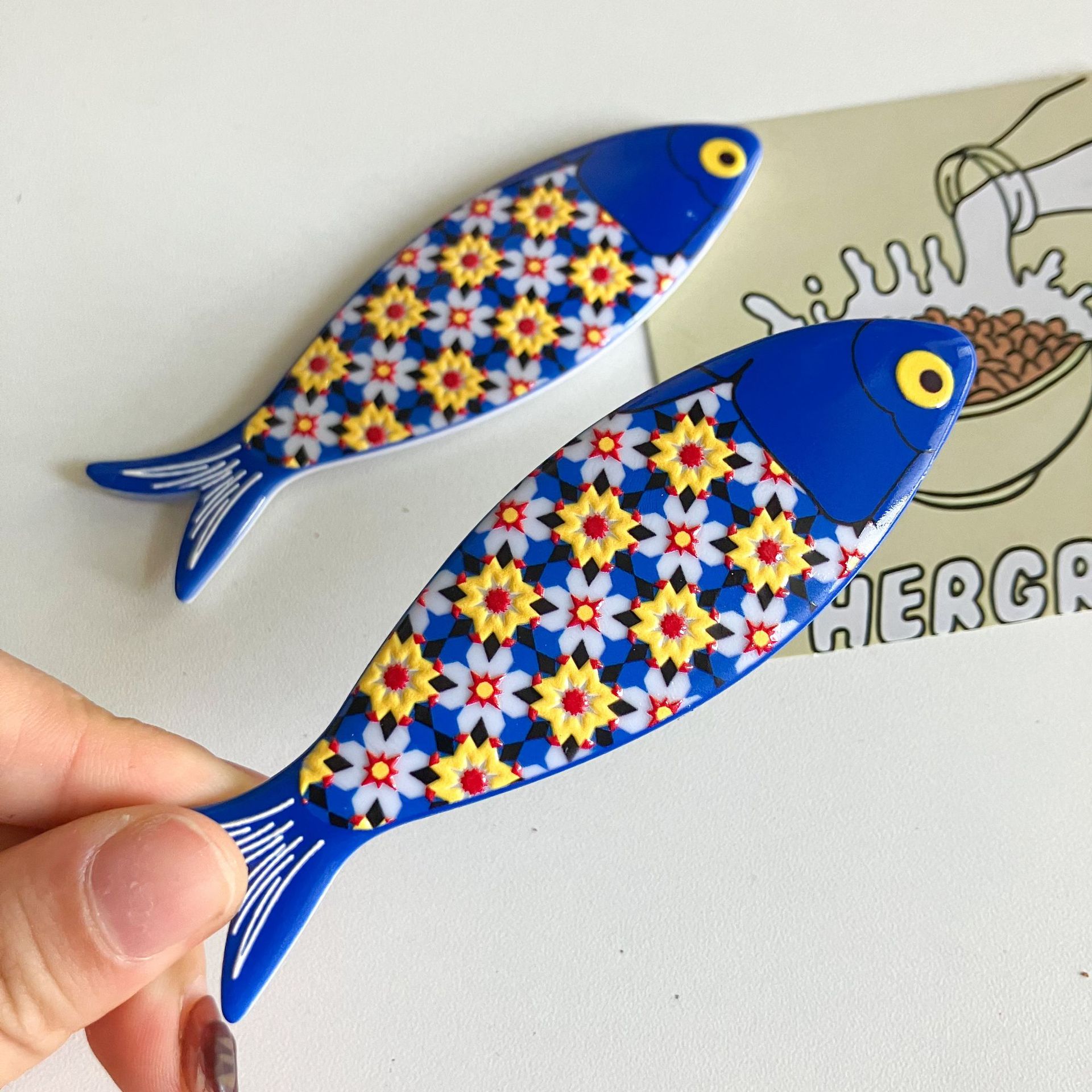 Nueva etiqueta de nevera de pescado transfronteriza estilo bohemio color material de melamina patrón en relieve decoración diaria del hogar