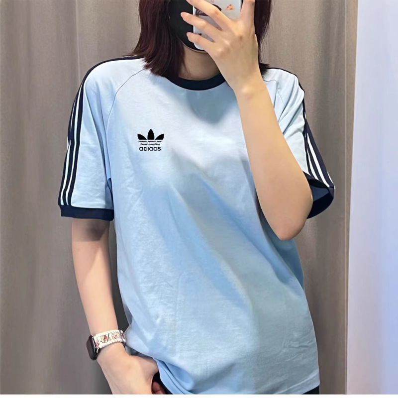 Cross-Border Clover Embroider Basic Round Neck Short-Sleeved Men's and Women's Couple T-Shirts Loose Cotton Tops Half-Sleeved Casual