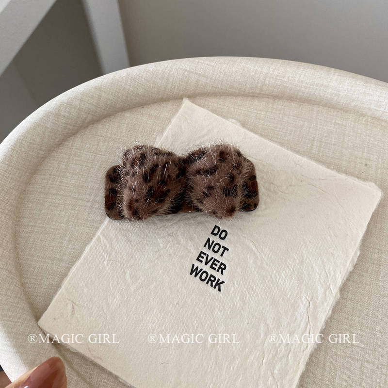甜酷豹纹毛绒蝴蝶结抓夹发饰可爱kitty边夹发夹头饰洋气夹子发卡|undefined