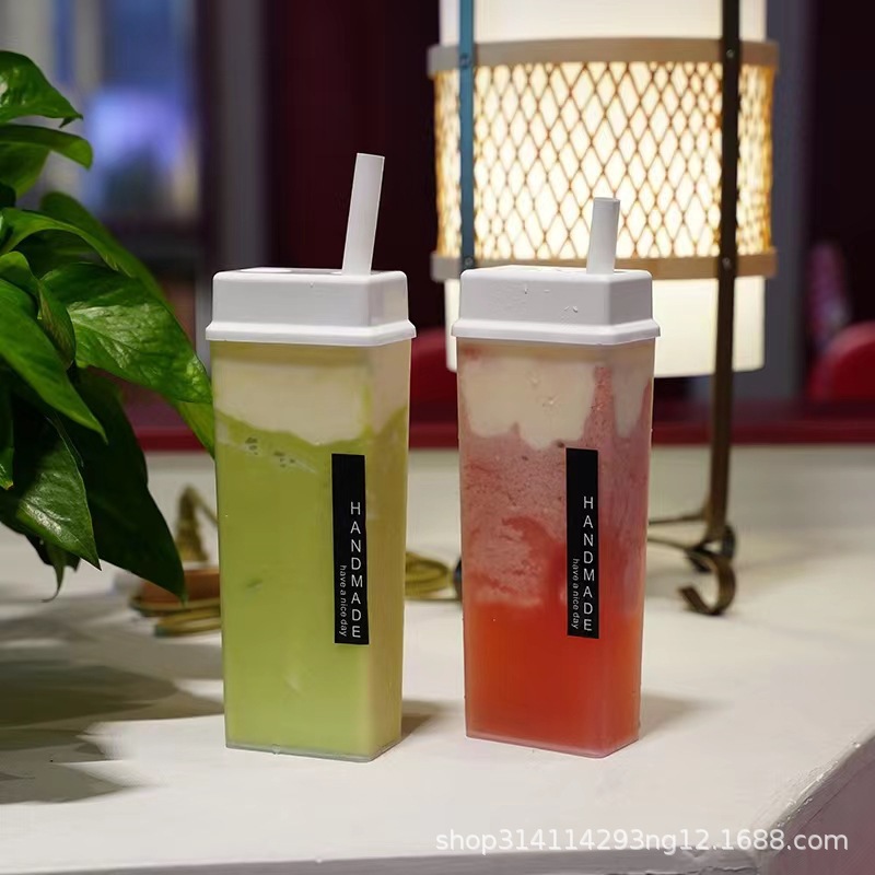 Inyección desechable taza de inyección cuadrada con tapa leche taza de té comercial extra gruesa plana taza de yogur para llevar taza de jugo image 5