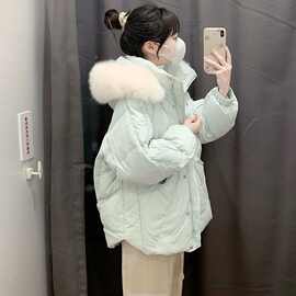 大毛领蓝色菱格棉服女冬季2025年新款高级感超好看小个子韩系外套