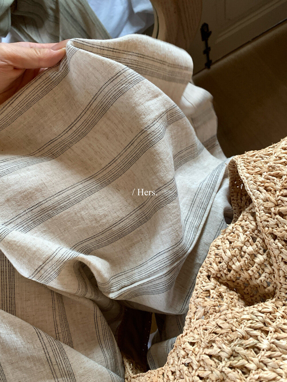 Quần culottes nữ ống rộng cạp cao chun rút dây sọc kẻ chất liệu ramie mùa hè — Màu cà phê, màu mơ chi tiết 25