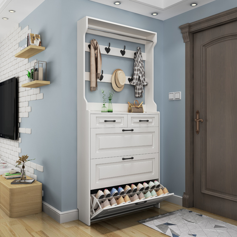 Flip Shoe Cabinet for Home Entrance with Coat Rack, Indoor Foyer Cabinet, 2025 New Model Storage Entryway Shoe Rack