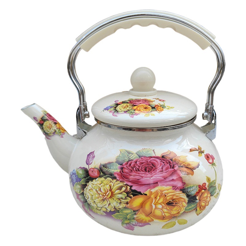 Espesor esmalte 2,4 l tetera hervidor de agua fría blanco abierto café leche tetera cocina de inducción fuego abierto universal