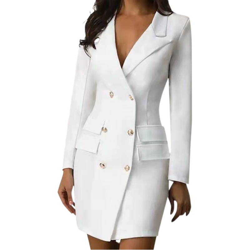 EBay Independent Station 2021 Европа и США двубортный ветровка сплошной цвет тонкий пиджак костюм платье женский