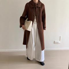 2025秋冬新款双面羊绒大衣女连帽单排扣长款韩系显瘦大衣女外套