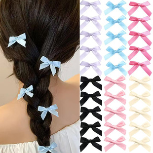 Multicolor ribbon 4cm bow hair clip ballet style sweet duckbill clip side clip dopamine hair braiding headgear card