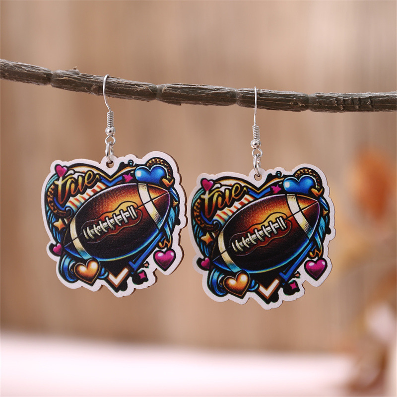 1 Pair Simple Style Geometric Cartoon Rugby Wood Ear Hook display picture 10