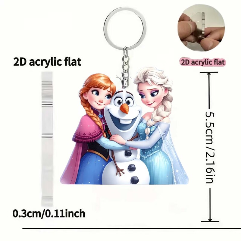 2D Flat Model, Disney Frozen Acrylic Flat Keychain Anna and Elsa Hugging Olaf