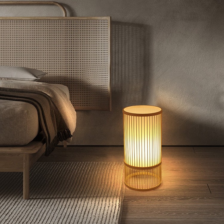 Lámpara de piso japonesa estilo chino Zen bambú sala de estar dormitorio decoración de estudio residencial simple retro cabecera lámpara de escritorio