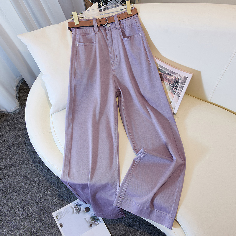 妙珍 夏用 テンセル 薄手 ハイウエスト ワイドレッグパンツ デニムパンツ レディース 九分丈 ストレートパンツ 女性用 3307 ワイドレッグ 着痩せ効果|undefined