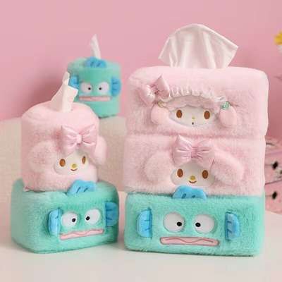 Japanese and Korean Style Cartoon Paper Towel Set Ins Style Creative Plush Paper Towel Drawer Car Hanging Household Simple Desktop Drawer Box