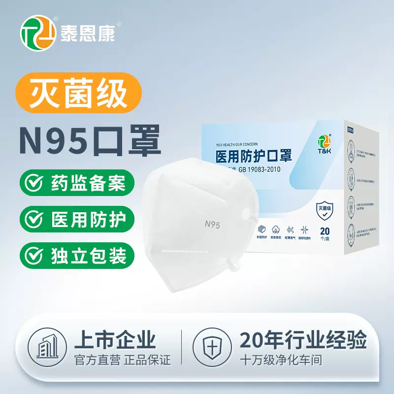 医用灭菌n95口罩一次性五层独立装白色工业日常防尘带鼻梁条防护
