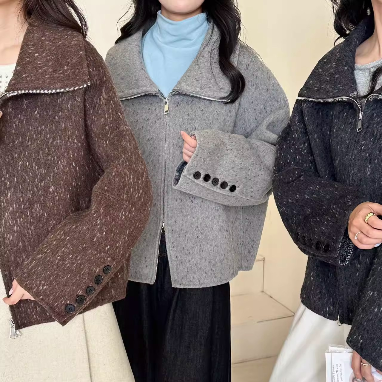 娃娃领拉双面羊绒大衣女韩版短2025年秋冬外套波点双面色韩版