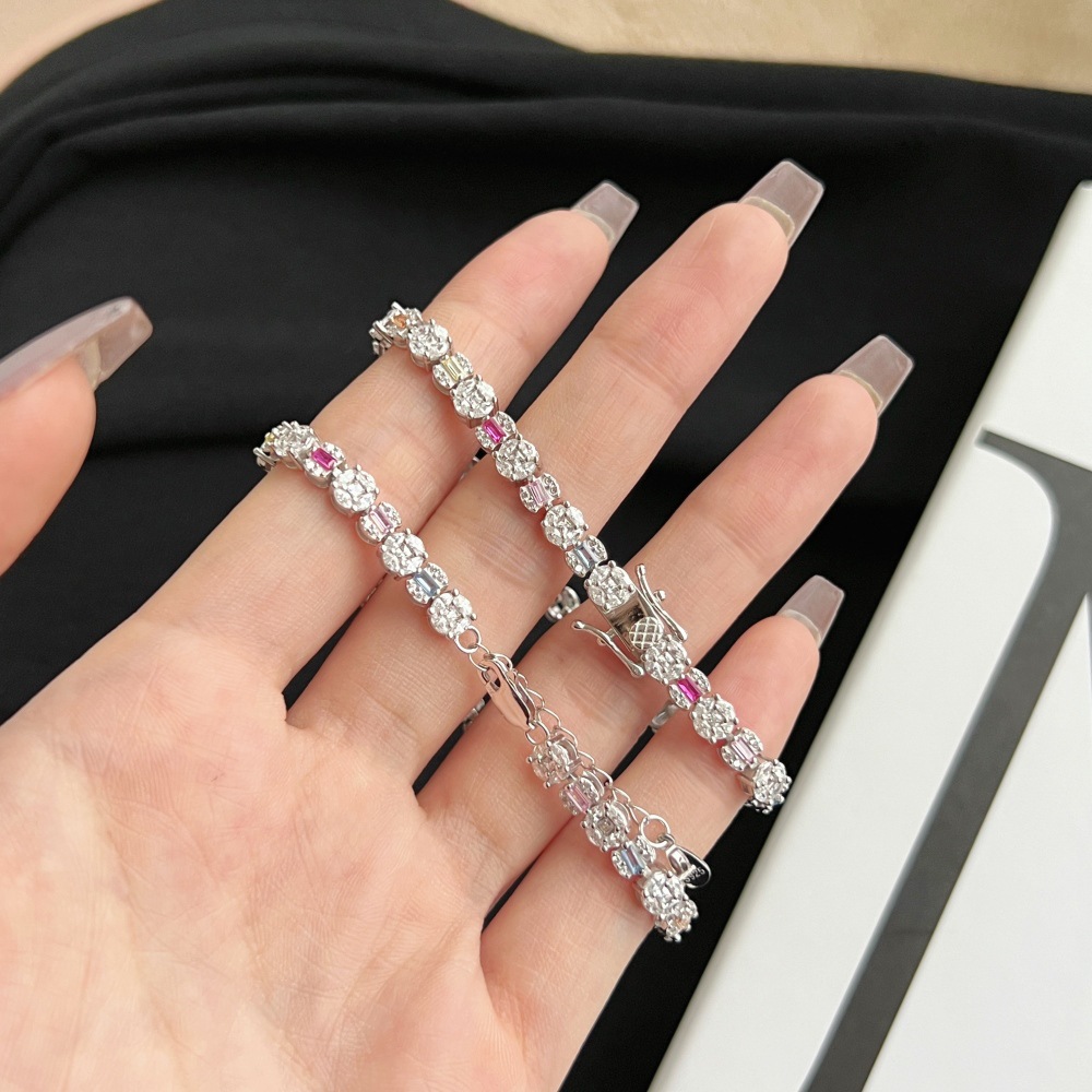 925 Sterling Silver Material 925 Sterling Silver Bracelets Simple Style Shiny Inlay Full Zircon