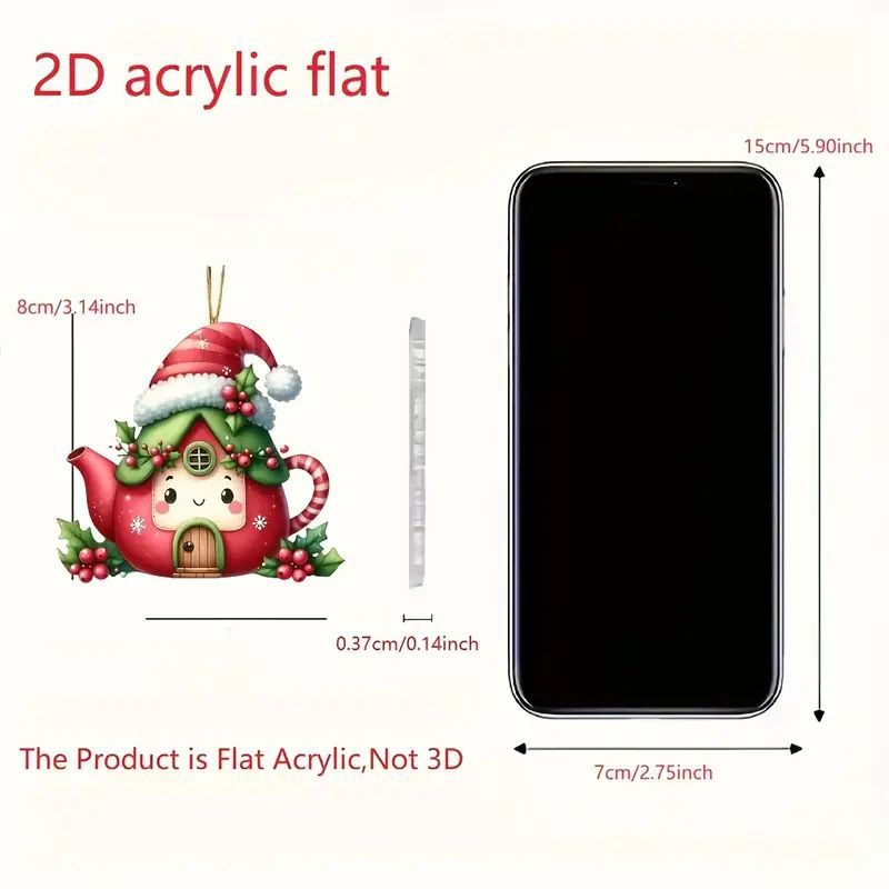 Navidad nueva tetera decoración de árbol de Navidad acrílico plano transfronterizo colgante de automóvil colgante de llaver