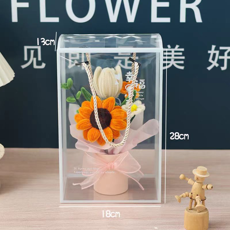 Bouquet exquisito caja de embalaje de mascotas transparentes de gran capacidad de flores de San Valentín en stock caja de embalaje transparente de PVC al por mayor