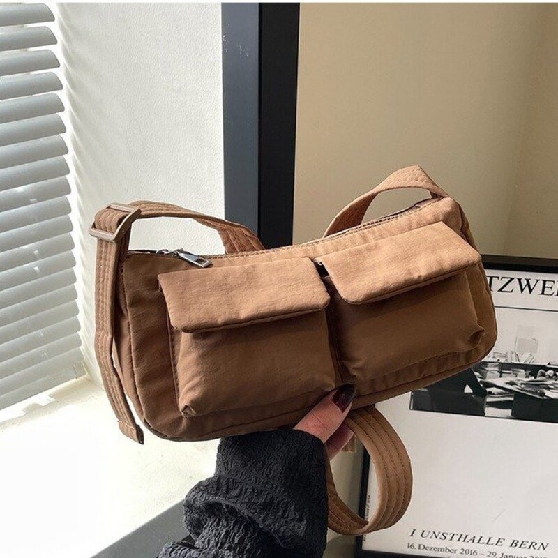 Cross-Border 2025 New Korean Style Multi-Pocket Large-Capacity Candy Shoulder Bag Women's Nylon Motorcycle Bag Crossbody Bag