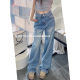 Blue Jeans Women's Spring and Autumn 2025 New Design Sense Rhombic Design Sense High Waist Narrow Edition Straight Pants