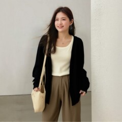 大码胖mm200斤初秋毛衣开衫外套百搭韩版显瘦针织小外搭罩衫9186
