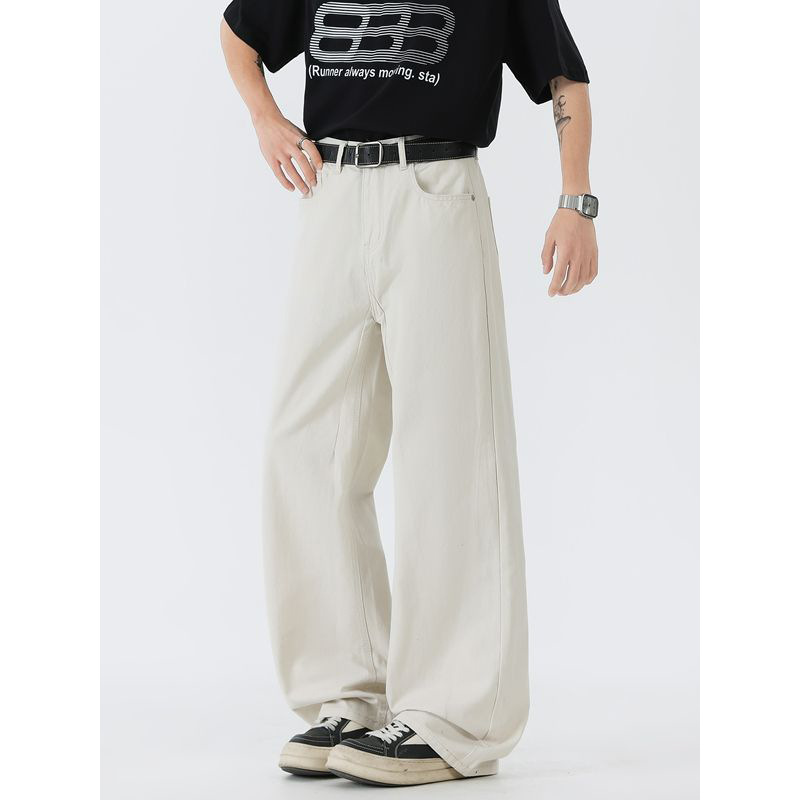 Mingge | American Cleanfit Loose Straight Jeans Men's Pure Color Simple Wide Leg Draped Casual Pants
