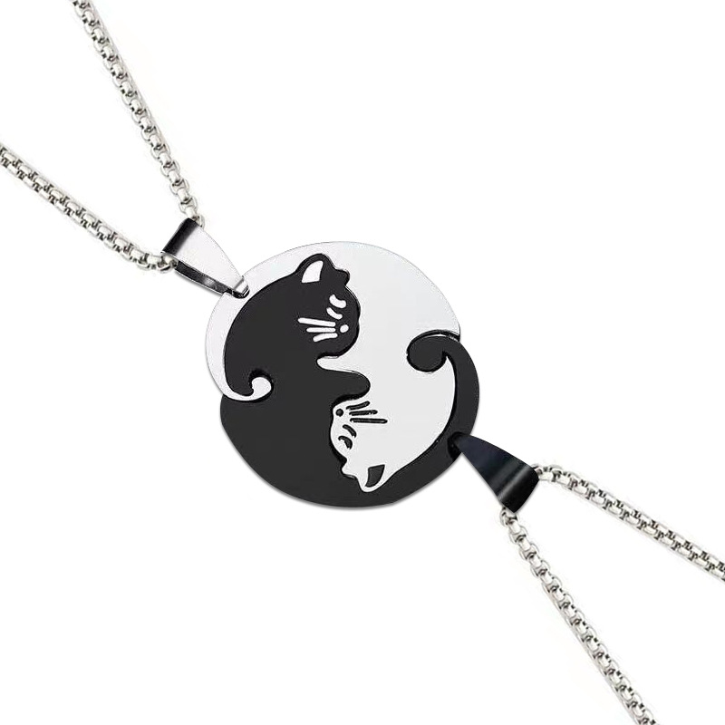 Fashion Heart Shape Cat Titanium Steel Pendant Necklace_colorza_2