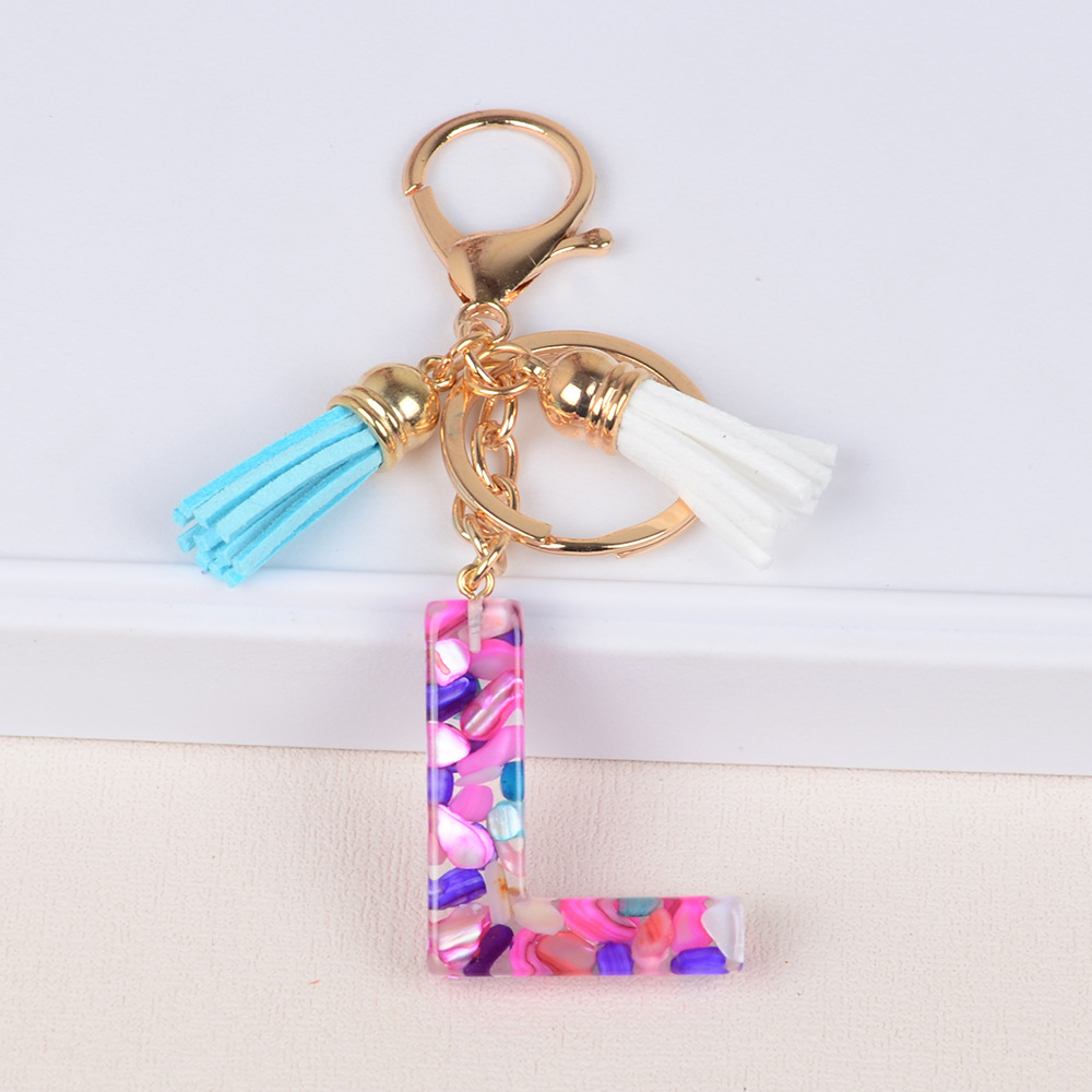 Keychain de iniciales de goteo de pegamento mezcla de piedra de letras de llaves lindas bolsos de damas llaves de automóviles colgantes joyas