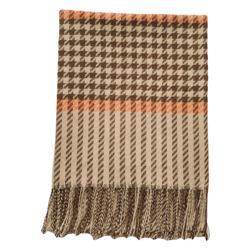 INS simple elegante bufanda de pata de gallo marrón para mujer Otoño e Invierno estilo coreano versátil Cachemira grueso chal cálido