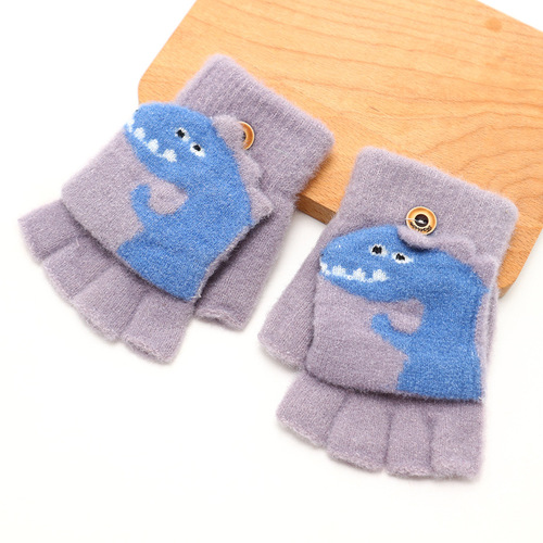 Children's Foldable Mittens Winter Half-Finger Thickened for Boys, Writing Cold Protection, Five-Finger Medium and Large for Girls, Warm and Cute