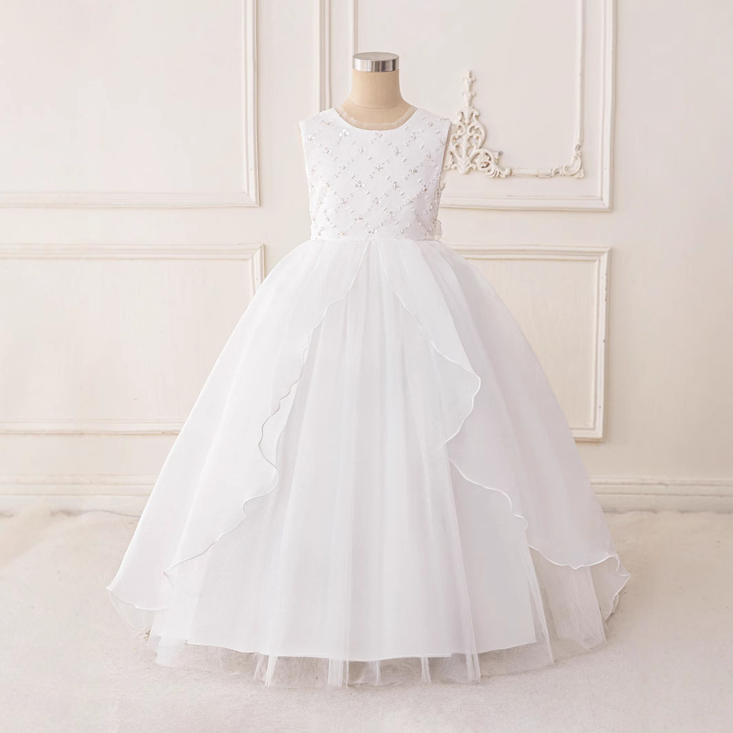 2025 nuevos vestidos para niños, vestidos de princesa, vestidos de fiesta de niña de flores de tela forjada de moda, vestidos de noche de un año para bebés