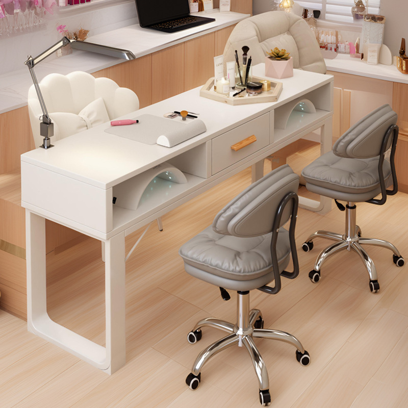 ネイルテーブル、ネイルサロン専用テーブルと椅子、ネイルワークベンチ、操作台、収納キャビネット、和風ダブルマニキュアテーブル|undefined