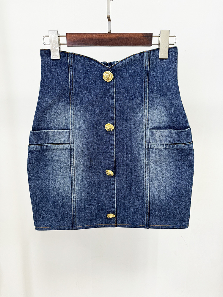 Socialite Slim Double Breasted Washed Denim Blazer Skirt Sets 11 Socialite Slim Double Breasted Washed Denim Blazer Skirt Sets