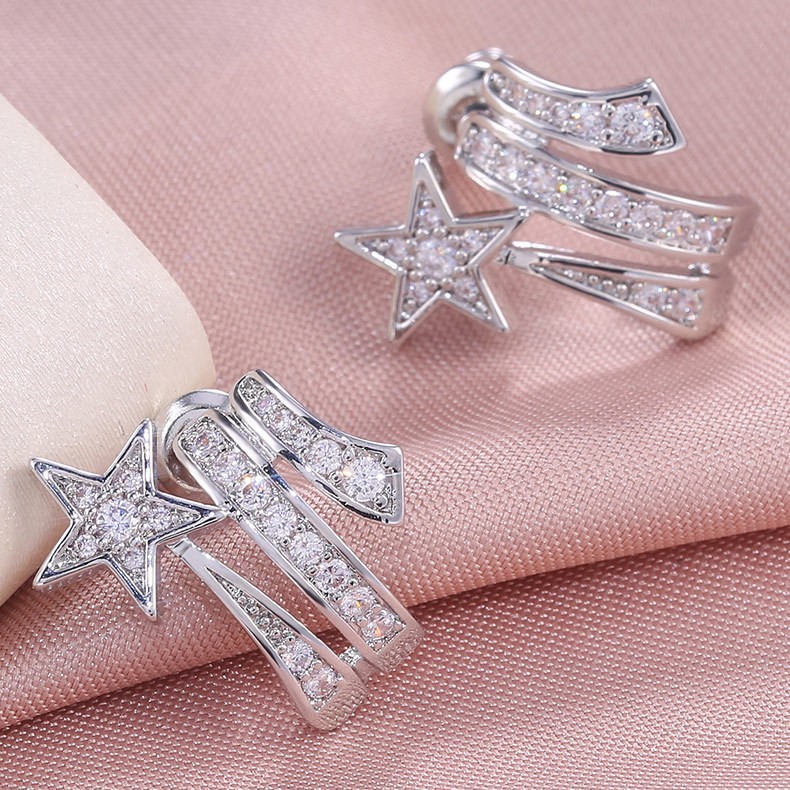 7g Weight Zircon Inlay Material Rings, Earrings Classification Jewelry + Earrings Quantity Holiday, Daily Occasion Copper Material Geometric, Star Pattern All Seasons Season Women's Gender Elegant, Modern Style Style Wholesale Jewelry Elegant Modern Style Geometric Star Copper Zircon Rings Earrings 12