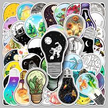 50张灯泡世界贴纸卡通艺术涂鸦防水装饰行李箱电脑手帐本贴纸批发