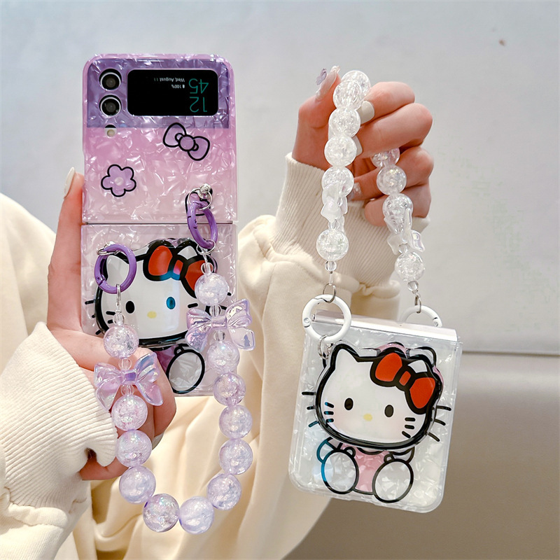 For shell pattern cat galaxy zflip6/3/4 mobile phone case Samsung 5th generation folding protective case wristband