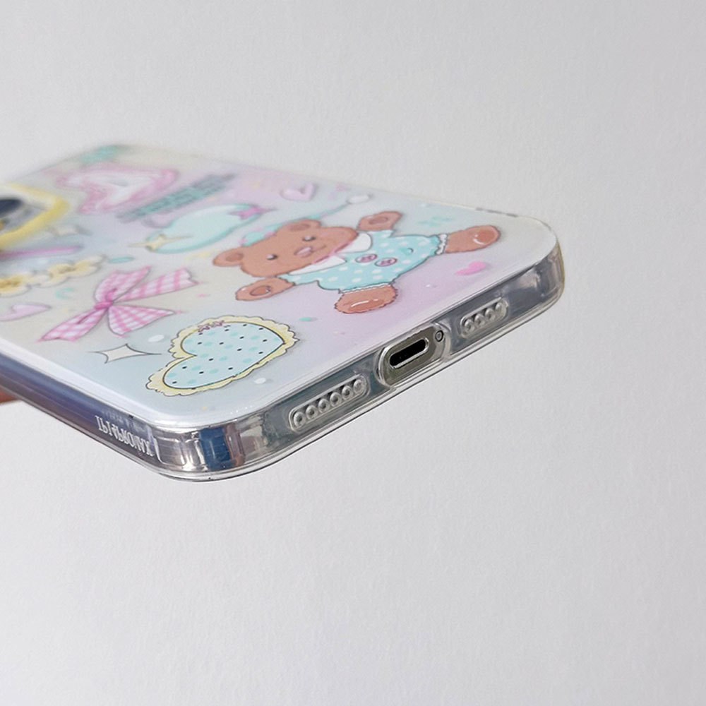 Custodia protettiva con cinturino con fiocco 3C Cartoon Bear compatibile con 16PM Cute 13 Phone Case 15 Pro_voghion.com