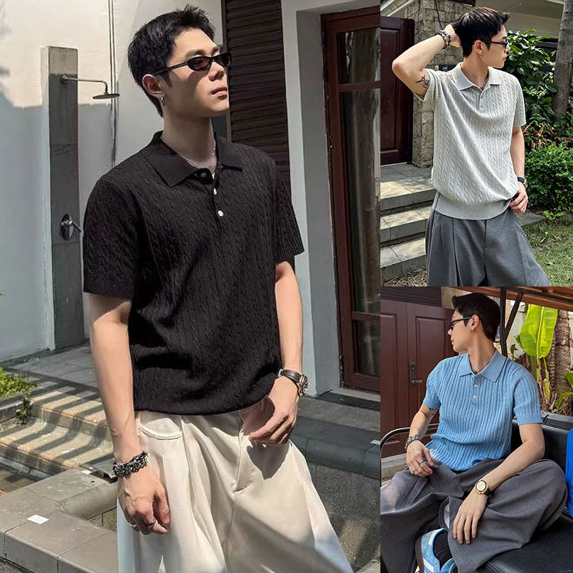 Camisas polo de manga corta de estilo antiguo camiseta de punto hombre torcido británico de negocios camiseta de hielo comercio internacional al por mayor