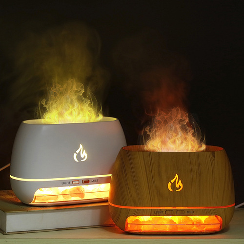 Cross-border salt stone flame atomization humidifier 200ml small portable wood grain simulation essential oil humidification aromatherapy machine