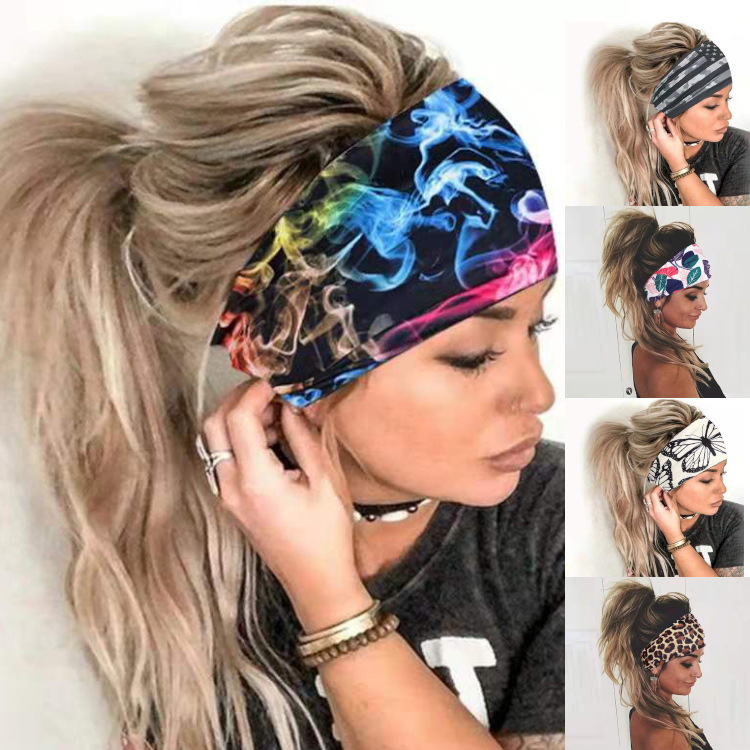 Women's Cross-border 2024 Amazon Summer New Fashion Milk Silk Printed Yoga Sports Wide Headband