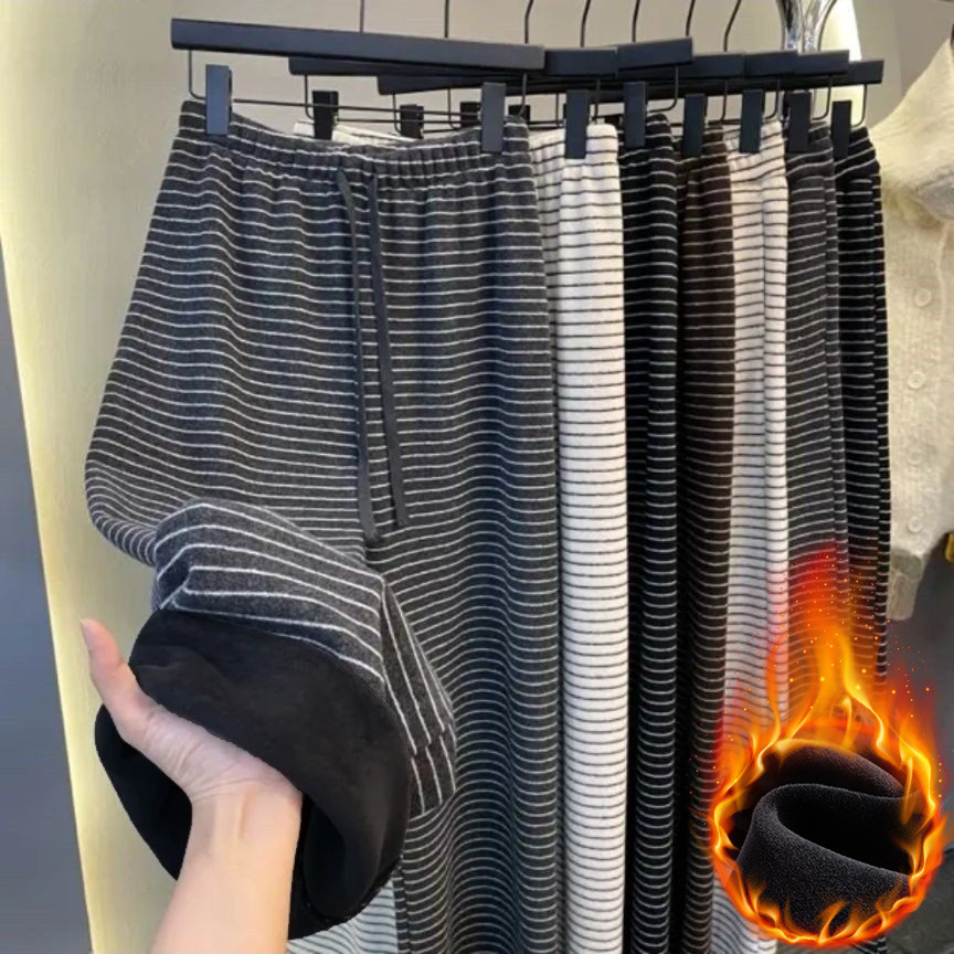 Autumn and Winter Maternity Comfortable Pants Striped Wide-Leg Pants Women's Elastic Waist Slimming Casual Pants Straight-Leg Towel Pants Non-Tightening