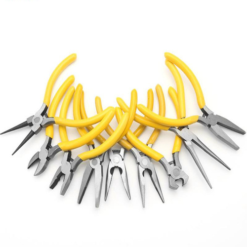 The manufacturer supplies a variety of mini pliers, 5-inch wire pliers, slanted nose pliers, pointed nose pliers, round nose walnut curved nose pliers