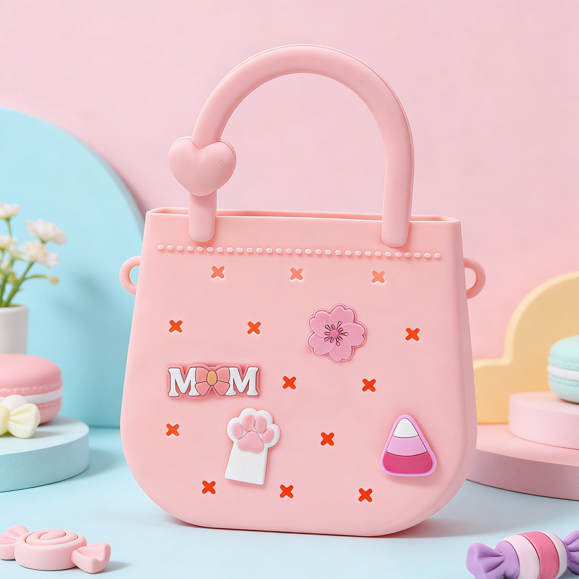 Ventas transfronterizas calientes DIY bolsa de agujeros de silicona bolsa de dibujos animados para niños bolsa de playa bolsa de almacenamiento de teléfonos móviles fábrica directa