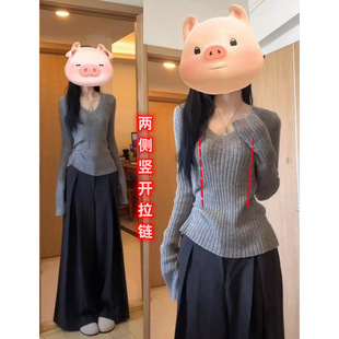 Breastfeeding Clothes for Going Out in Autumn and Winter Hot Mom 2024 New V-neck Grey Knitted Sweater Breastfeeding Top Winter Postpartum