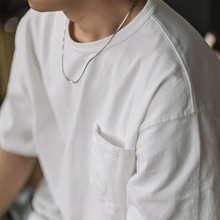 靛海 工裝復古重磅T恤水洗短袖寬松口袋美式咔嘰白色380g夏男厚體
