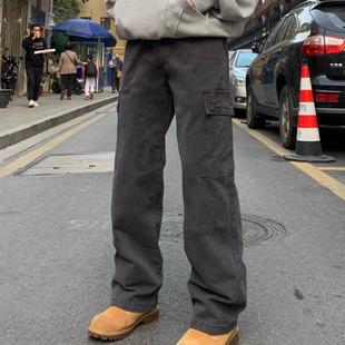 High Street Vintage Washed Dressed Loose Straight Tooling Pants Spring and Autumn American Commuter Denim Pants Men