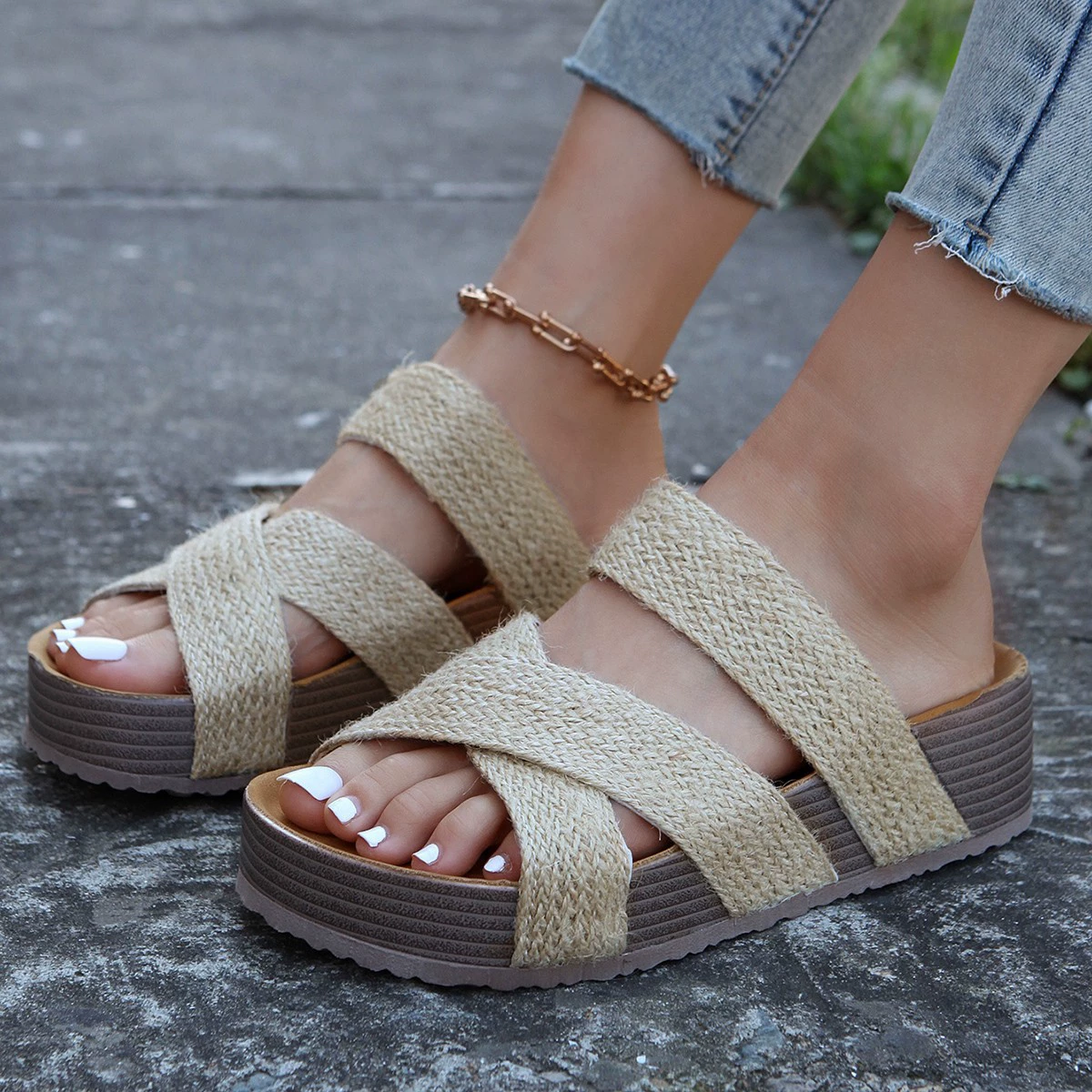 Slide for leisure, sandals platform, footwear, plus size, European style