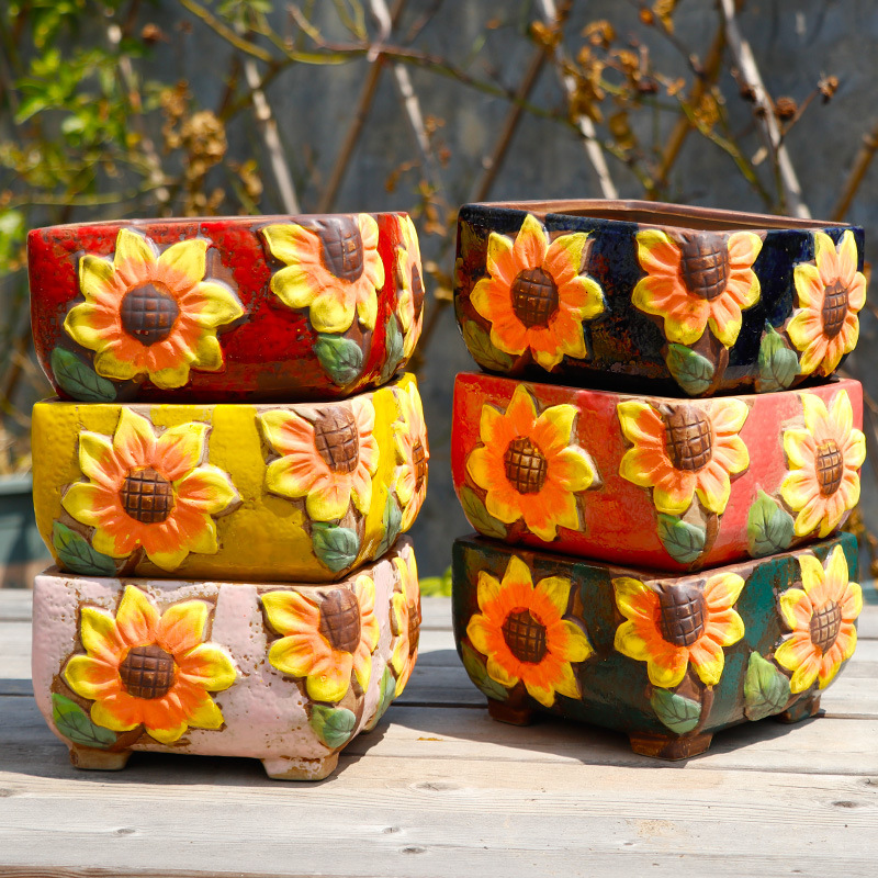 Ebony generous pot Group pot succulent large diameter plant flowerpot stoneware breathable platter special price