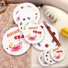 創意印花圓形家用棉繩編織杯墊碗盤隔熱餐墊家用ins風防燙鍋墊子