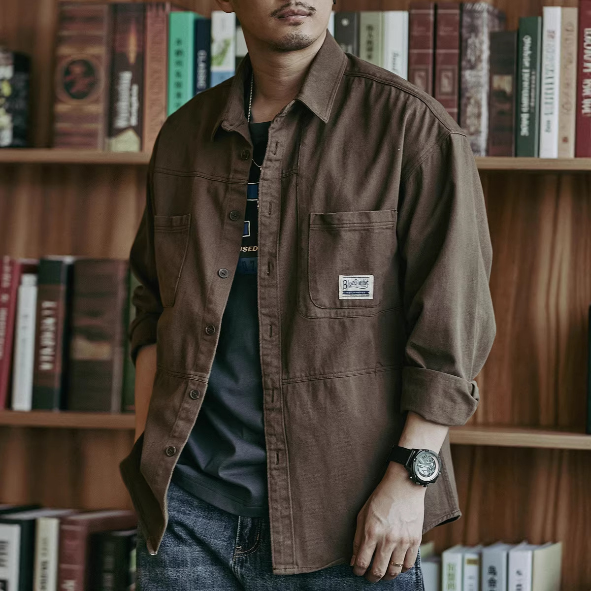 American-Style Heavyweight Work Shirt for Men, Vintage Shirt for Men, 2025 Autumn and Winter Fleece-Lined Loose Casual Long-Sleeve Jacket for Men