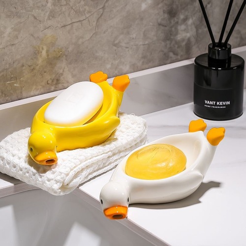 Creative little yellow duck ceramic soap box cute duck soap box storage rack bathroom drain soap dish
